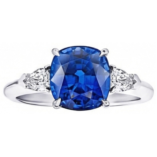 3 Steine srilankischer Saphir Aus der Erde Abgebauter Natürlicher Diamant 3,25 Karat Ring Weißgold 14K