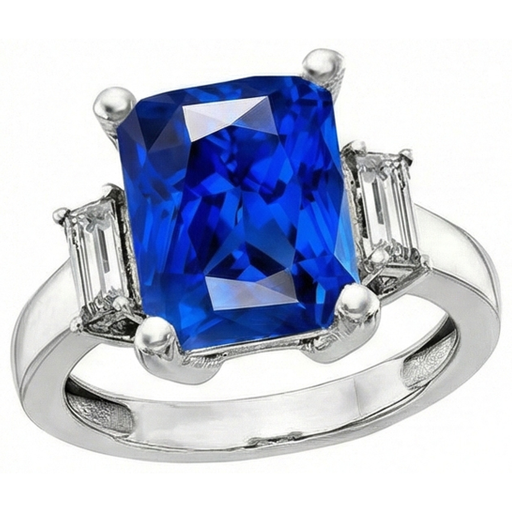 3 Steingold Strahlender Saphir Ring Gerade Baguette Natürlicher Diamant ( nicht im Labor gezüchtet )en 4 Karat