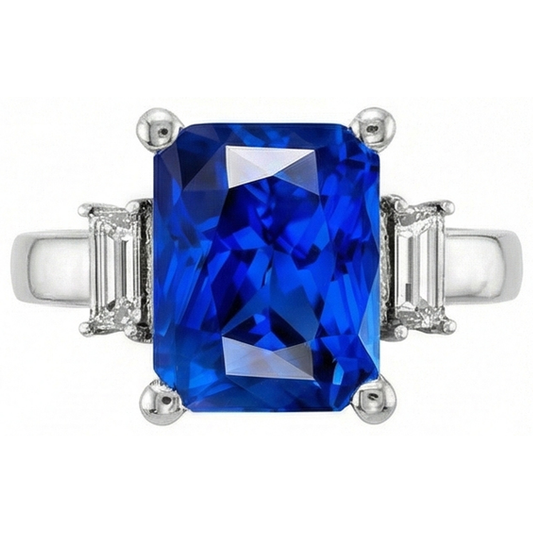 3 Steingold Strahlender Saphir Ring Gerade Baguette Natürlicher Diamant ( nicht im Labor gezüchtet )en 4 Karat