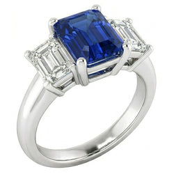 3 Steinring Smaragddiamanten & strahlender tiefblauer Saphir 2.50 Karat