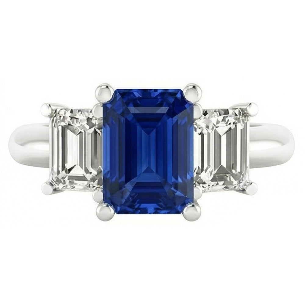 3 Steinring Smaragddiamanten & strahlender tiefblauer Saphir 2.50 Karat