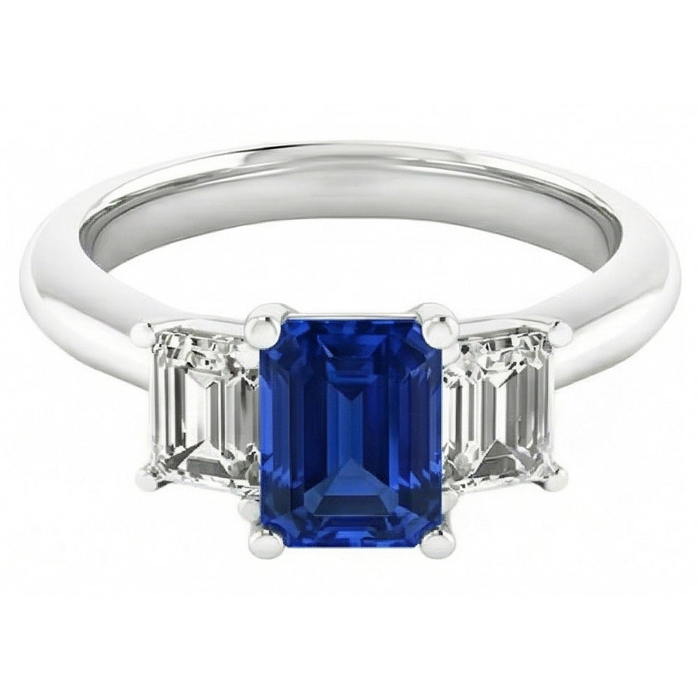 3 Steinring Smaragddiamanten & strahlender tiefblauer Saphir 2.50 Karat