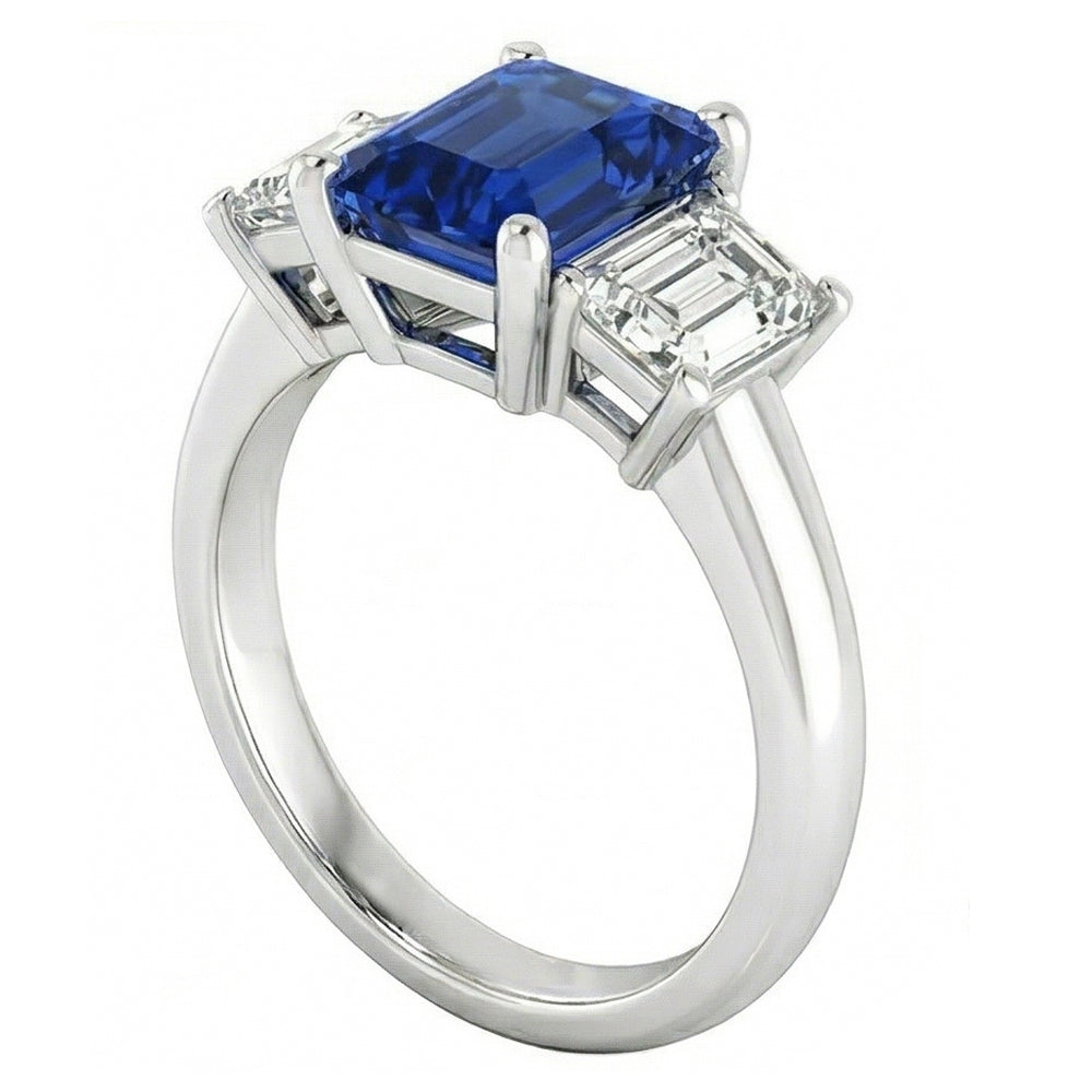 3 Steinring Smaragddiamanten & strahlender tiefblauer Saphir 2.50 Karat