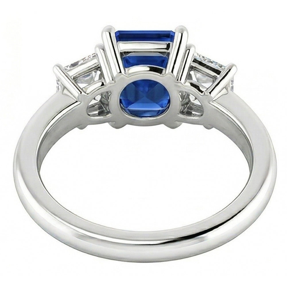 3 Steinring Smaragddiamanten & strahlender tiefblauer Saphir 2.50 Karat