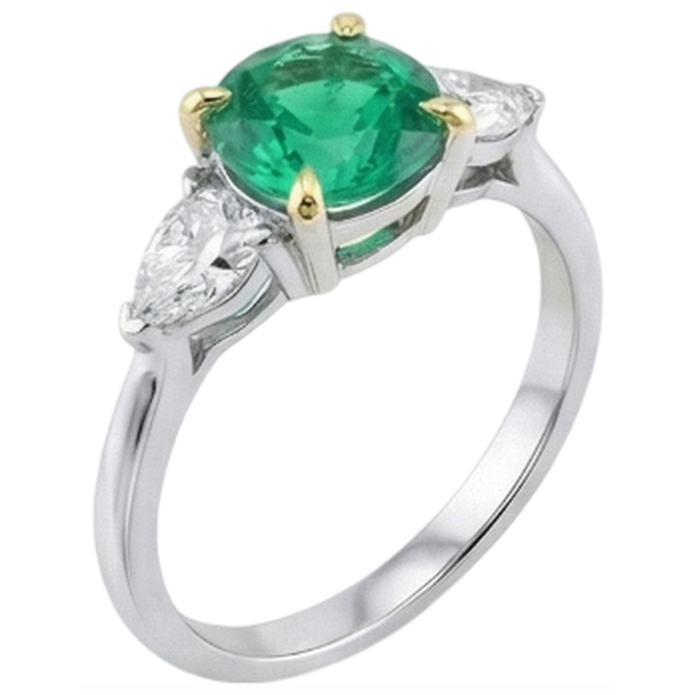 Edler Smaragd Brillantschliff Edelstein-Ring in Zweifarbiges 14K Gold – Seitenansicht