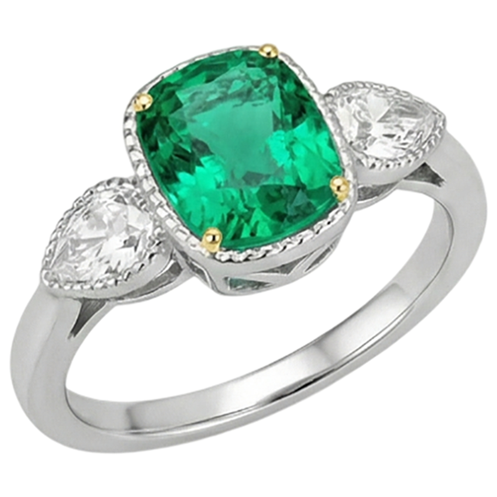 Edler Smaragd Cushion Schmuckstein-Ring in 14 Karat Zweifarbig Gold – Seitenansicht