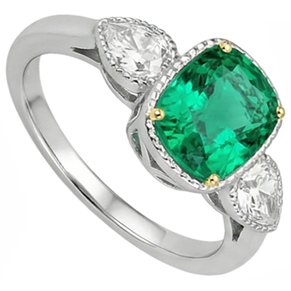 Schmuckstein-Ring 14 Karat Zweifarbig Gold mit Edler Smaragd – Profilansicht