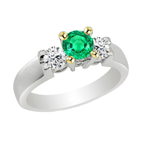 Rund-Brillant Kolumbianischer Smaragd Ring in Zweifarbiges 14K Gold – Hauptansicht