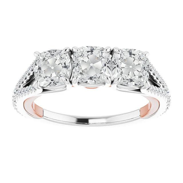3 Stone Style Kissen alter Bergmann Echt Diamant Ring Split Shank 8.75 Karat