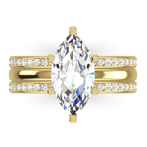 3-Teiliges Trau Ring Set 3,50 Karat Gelb Gold Echt Diamant Marquise Schliff 