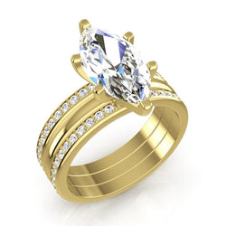3-Teiliges Trau Ring Set 3,50 Karat Gelb Gold Echt Diamant Marquise Schliff