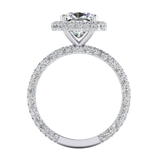 3 ct. Kissen & runde Echt Diamanten Halo-Verlobungsring Neu