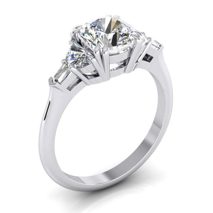 3 Karat Cushion Cut Half Moons Baguette Diamantring Exzellenter Schliff 14K - harrychadent.de