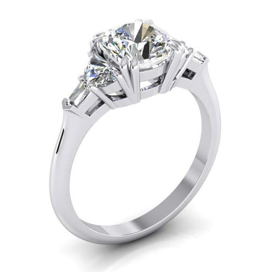 3 Karat Cushion Cut Half Moons Baguette Diamantring Exzellenter Schliff 14K - harrychadent.de