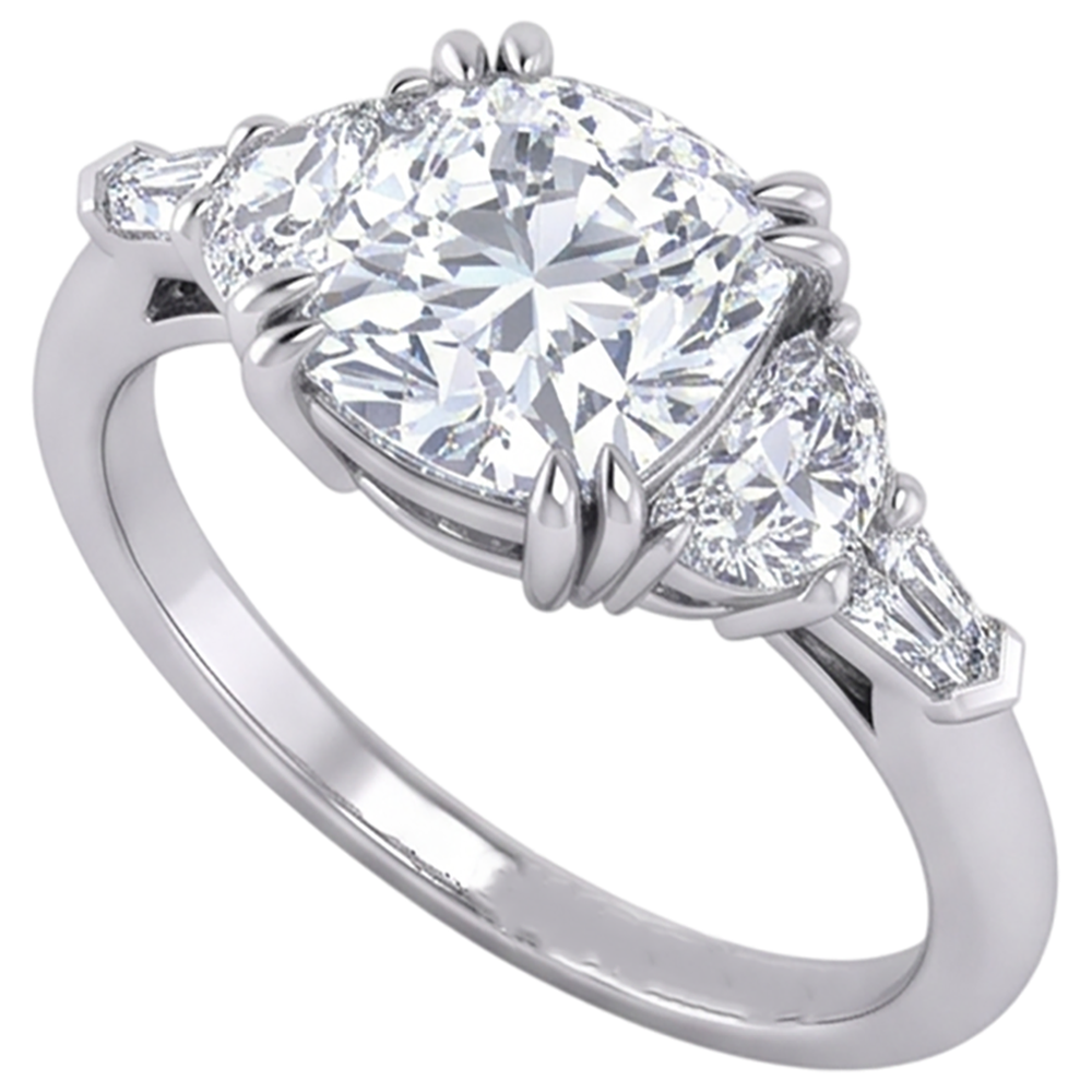 3-karätiger, halbmondförmiger Baguette-Aus der Erde Abgebauter Natürlicher Diamantring im Kissenschliff, echter 14K-Aus der Erde Abgebauter Natürlicher Diamant mit ausgezeichnetem Schliff