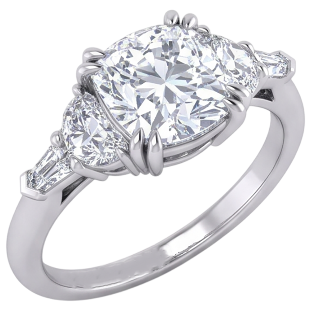 3-karätiger, halbmondförmiger Baguette-Aus der Erde Abgebauter Natürlicher Diamantring im Kissenschliff, echter 14K-Aus der Erde Abgebauter Natürlicher Diamant mit ausgezeichnetem Schliff