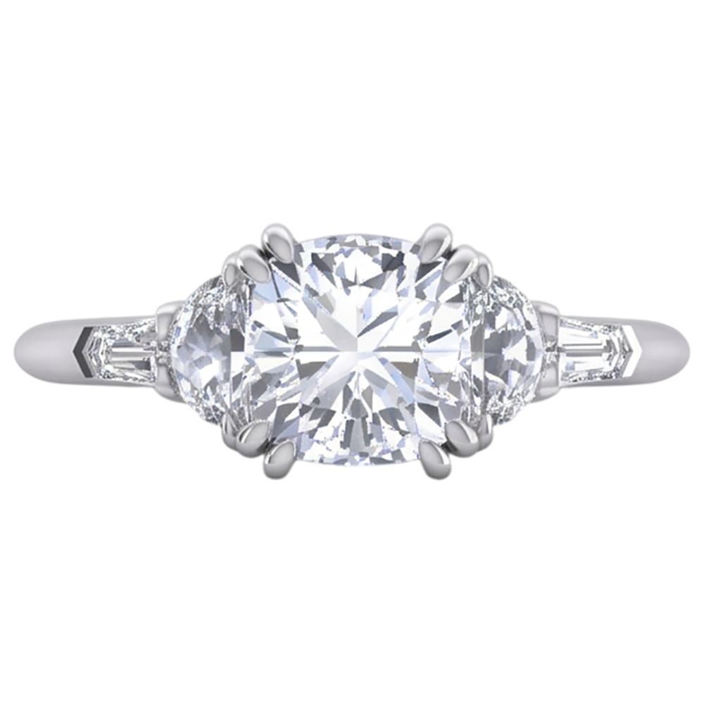 3-karätiger, halbmondförmiger Baguette-Aus der Erde Abgebauter Natürlicher Diamantring im Kissenschliff, echter 14K-Aus der Erde Abgebauter Natürlicher Diamant mit ausgezeichnetem Schliff