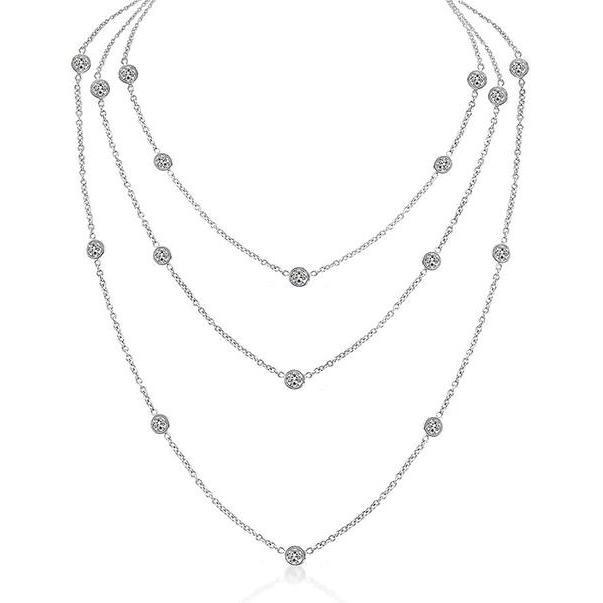 3-reihige, geschichtete Echt Diamant-Halskette
