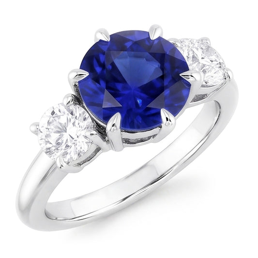 3 runde Natürlicher Diamant ( nicht im Labor gezüchtet )en aus tiefblauem Saphir-Ring Krappenset 3,50 Karat