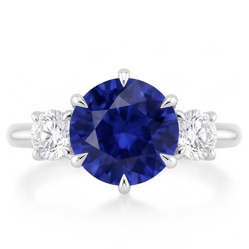 3 runde Natürlicher Diamant ( nicht im Labor gezüchtet )en aus tiefblauem Saphir-Ring Krappenset 3,50 Karat
