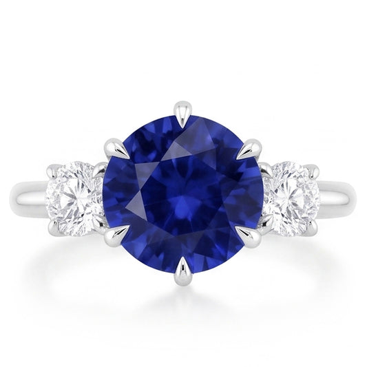 3 runde Natürlicher Diamant ( nicht im Labor gezüchtet )en aus tiefblauem Saphir-Ring Krappenset 3,50 Karat
