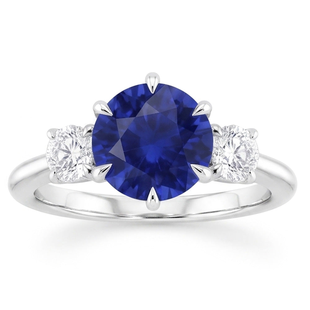 3 runde Natürlicher Diamant ( nicht im Labor gezüchtet )en aus tiefblauem Saphir-Ring Krappenset 3,50 Karat