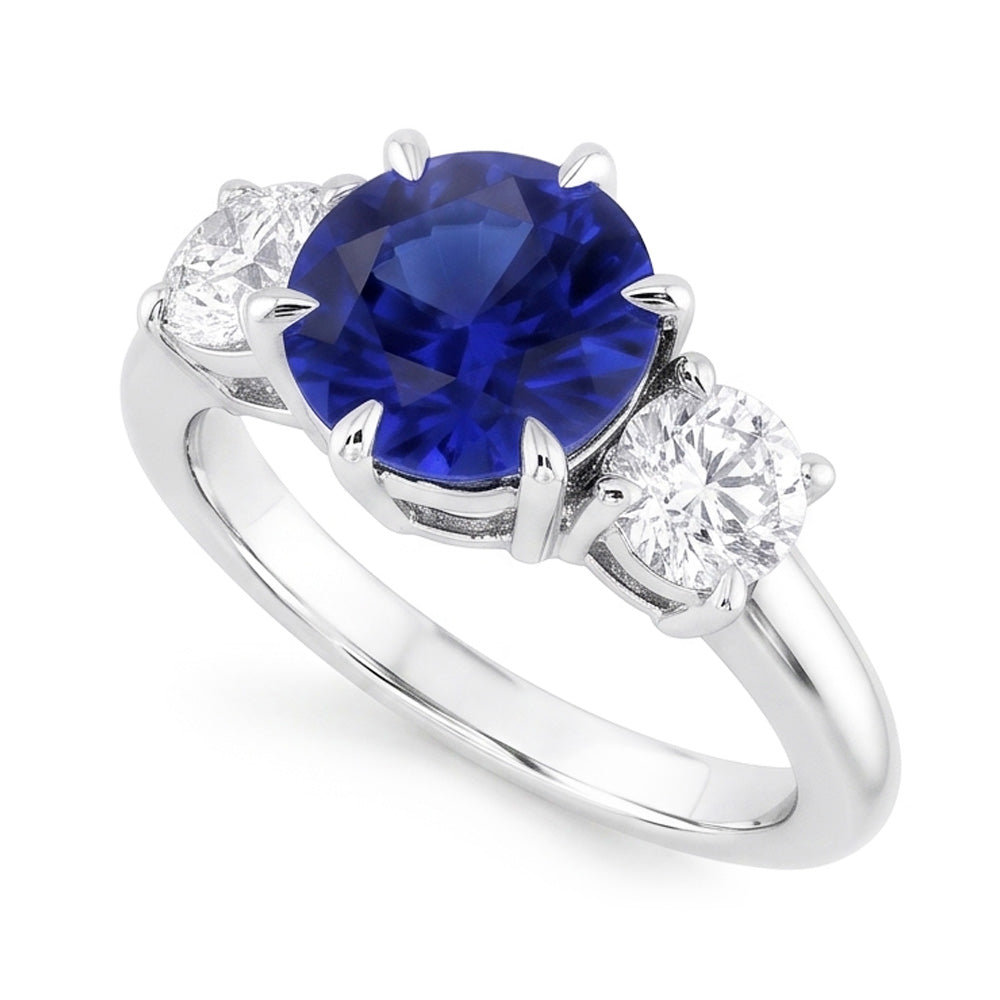 3 runde Natürlicher Diamant ( nicht im Labor gezüchtet )en aus tiefblauem Saphir-Ring Krappenset 3,50 Karat