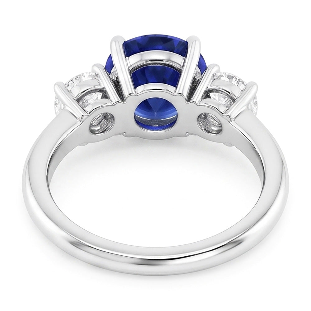3 runde Natürlicher Diamant ( nicht im Labor gezüchtet )en aus tiefblauem Saphir-Ring Krappenset 3,50 Karat