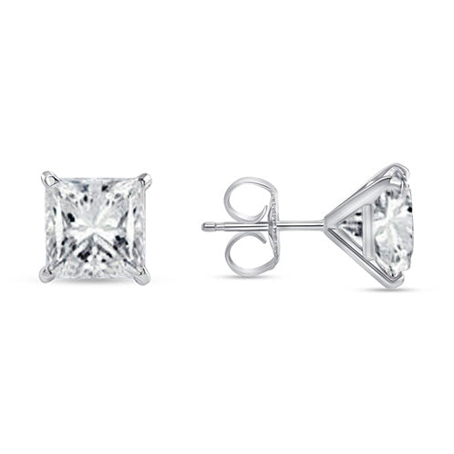 3.00 Karat Echt Aus der Erde Abgebauter Natürlicher Diamanten Damen Ohrstecker Prinzessinnenschnitt Weißgold 14K