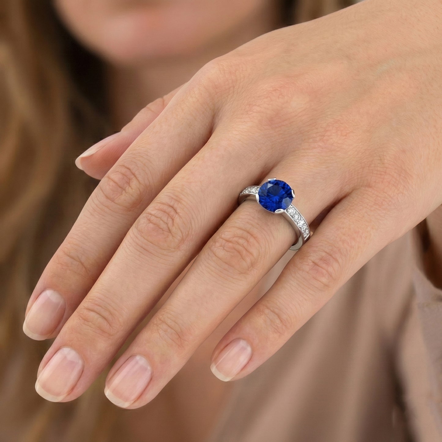 3.25 ct runder Sri Lanka Saphir Aus der Erde Abgebauter Natürlicher Diamanten Ring Gold 14K