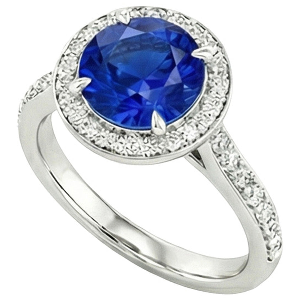 3.50 Karat Ceylon Saphir und Aus der Erde Abgebauter Natürlicher Diamanten Ring Weißgold 14K
