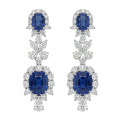 30 Karat Ceylon Saphir & Aus der Erde Abgebauter Natürlicher Diamanten baumeln Paar Ohrringe