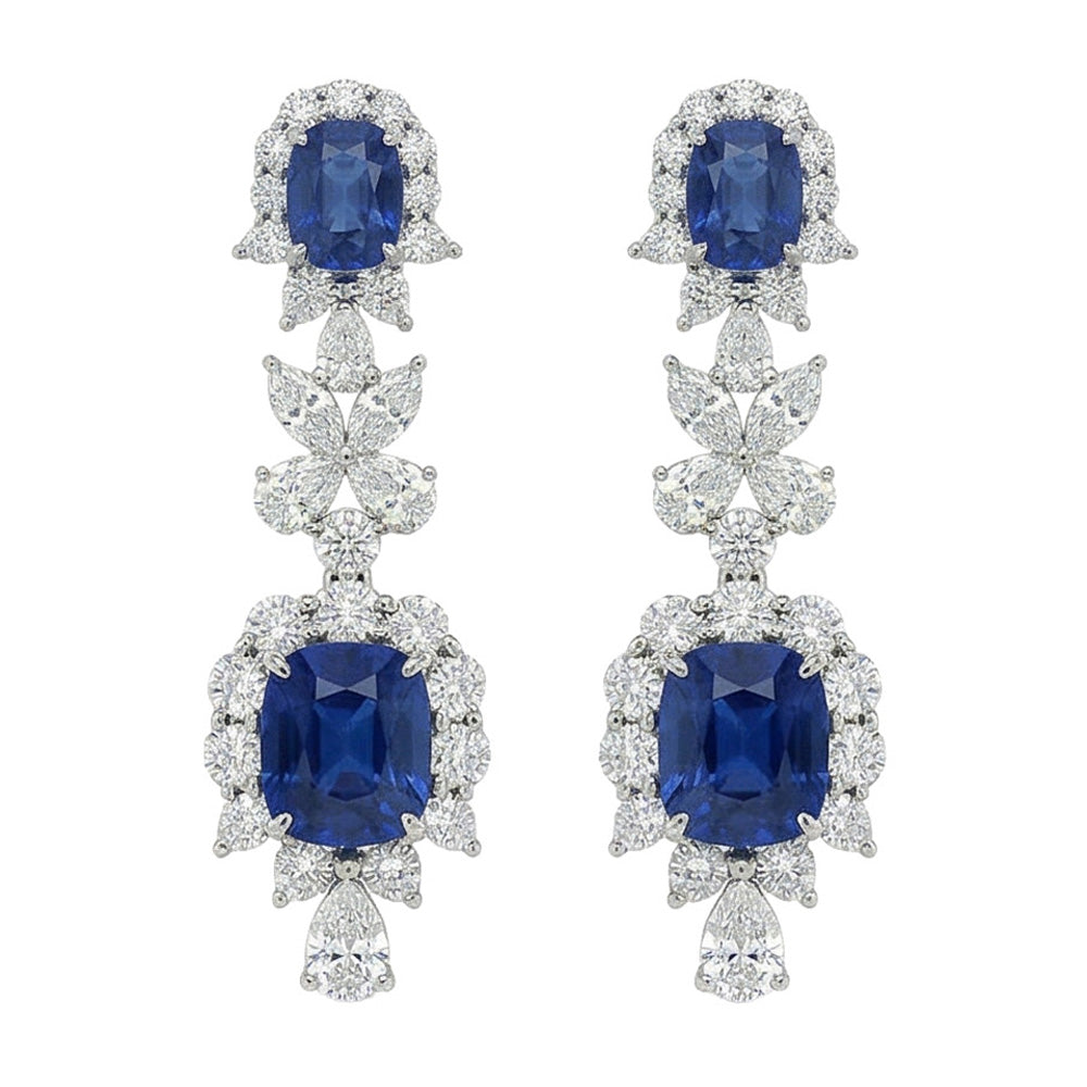 30 Karat Ceylon Saphir & Aus der Erde Abgebauter Natürlicher Diamanten baumeln Paar Ohrringe