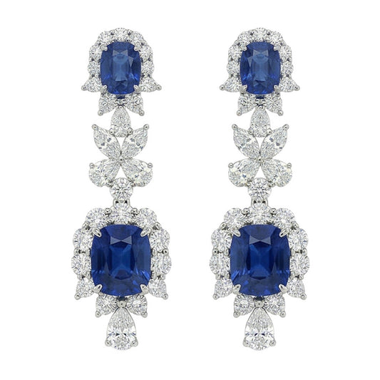 30 Karat Ceylon Saphir & Aus der Erde Abgebauter Natürlicher Diamanten baumeln Paar Ohrringe