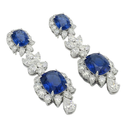 30 Karat Ceylon Saphir & Aus der Erde Abgebauter Natürlicher Diamanten baumeln Paar Ohrringe
