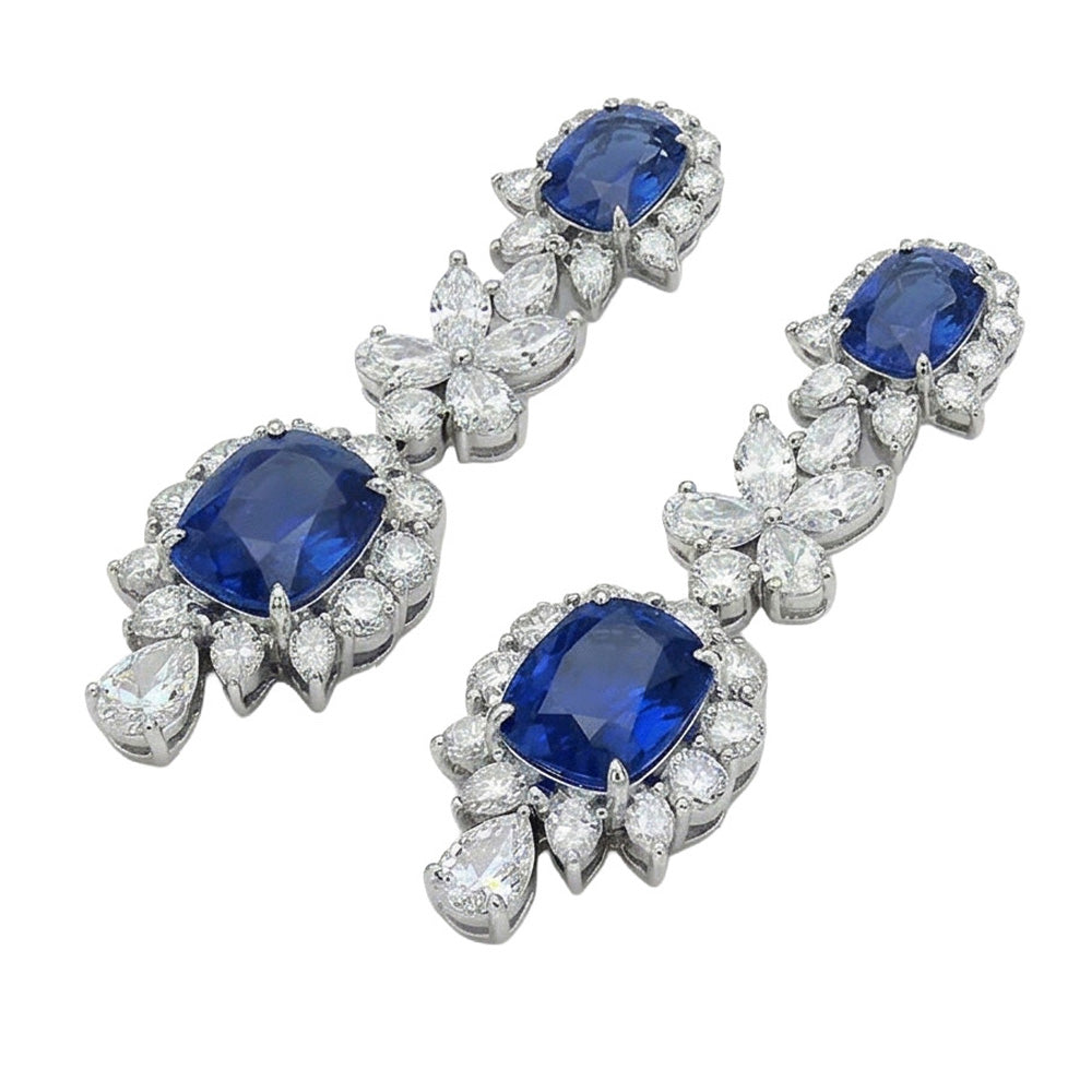 30 Karat Ceylon Saphir & Aus der Erde Abgebauter Natürlicher Diamanten baumeln Paar Ohrringe