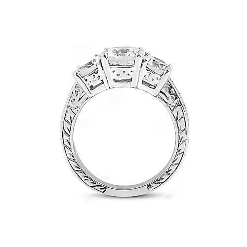 3,01 ct. Echt Diamant 3 Steine Ring Antik-Stil Weißgold 14K