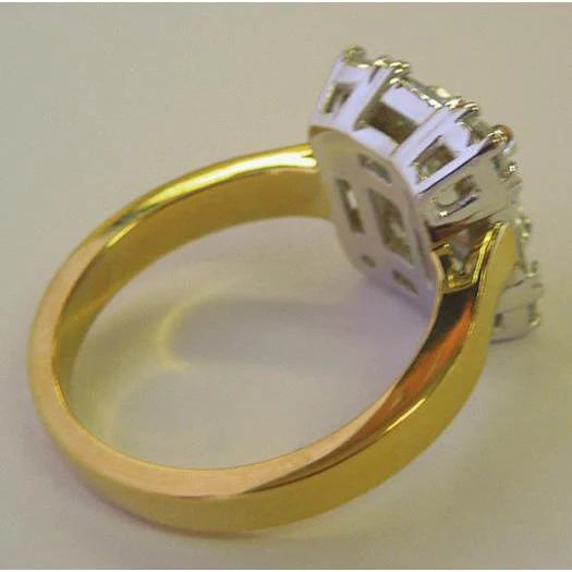  Gelb- und Weißgold zweifarbiger Echt Diamantring im Smaragdschliff