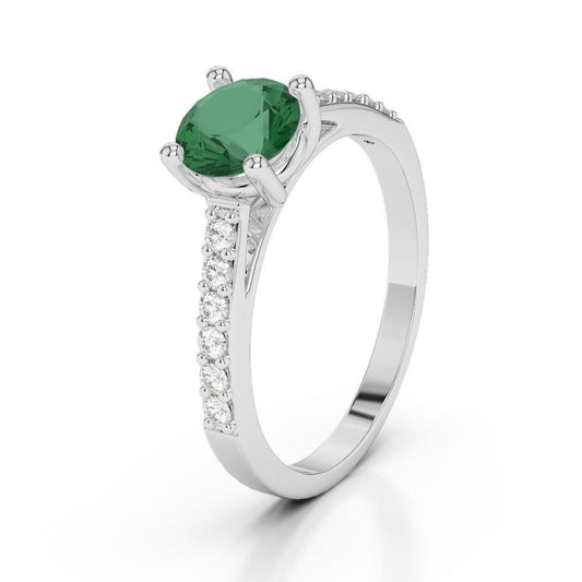 3,15 Karat Krappenset Grün Smaragd Und Diamanten Ehering WG 14K