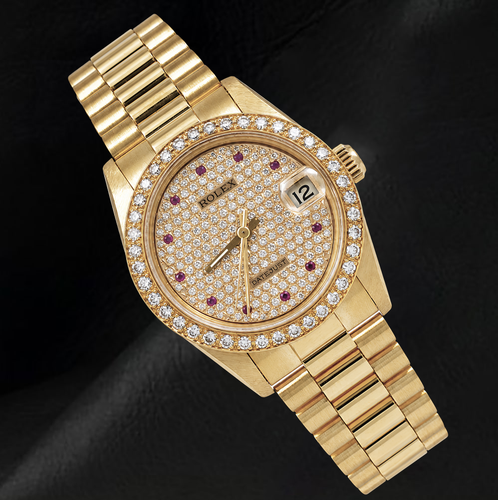 Rolex Datejust 68278 31 mm Diamant-Pavé-Zifferblatt President-Armbanduhr 18 Karat