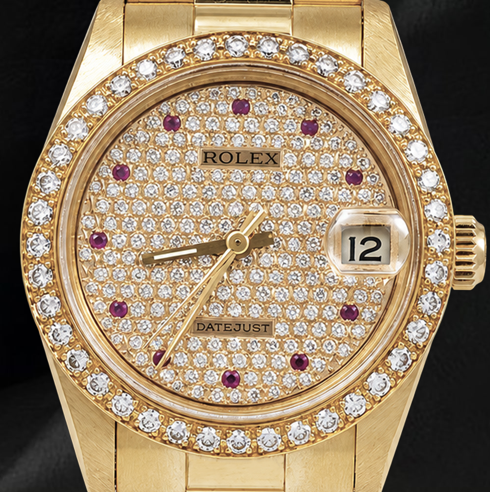 Rolex Datejust 68278 31 mm Diamant-Pavé-Zifferblatt President-Armbanduhr 18 Karat