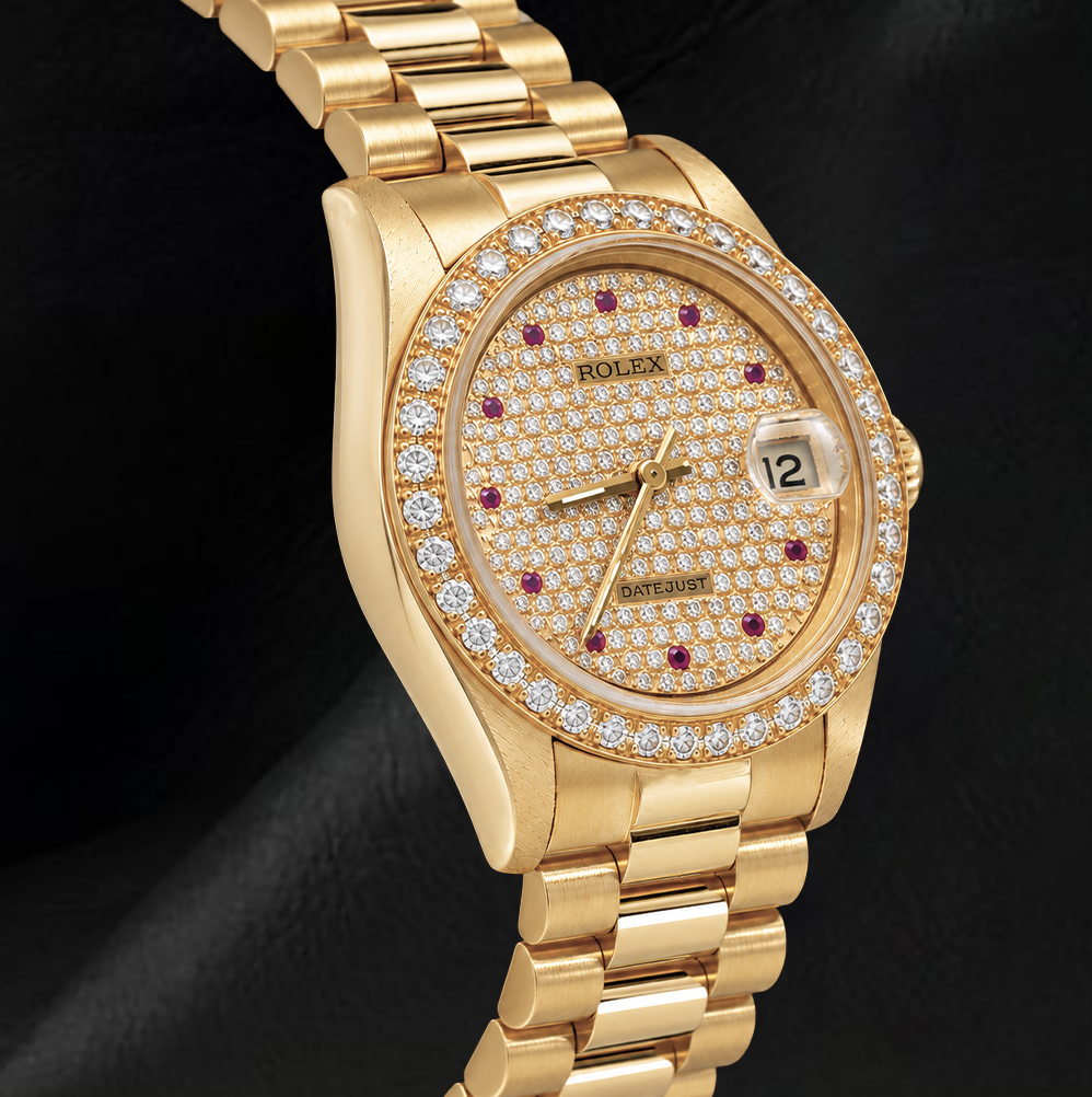 Rolex Datejust 68278 31 mm Diamant-Pavé-Zifferblatt President-Armbanduhr 18 Karat