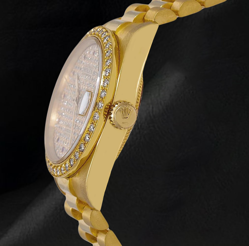 Rolex Datejust 68278 31 mm Diamant-Pavé-Zifferblatt President-Armbanduhr 18 Karat