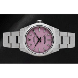 31 mm Rolex Oyster Perpetual Damen-Stahluhr in Bonbonrosa mit leuchtendem Zifferblatt