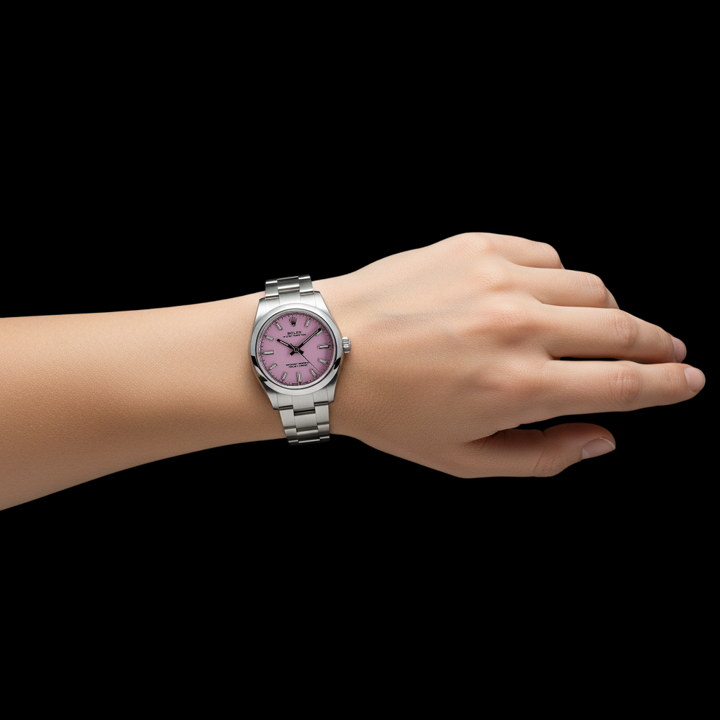 31 mm Rolex Oyster Perpetual Damen-Stahluhr in Bonbonrosa mit leuchtendem Zifferblatt