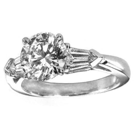 3,21 ct. Runder & Baguette-Echt Diamant-Drei-Steine-Ring Weißgold