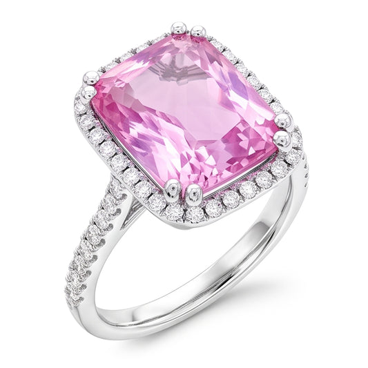 34.50 ct Kissen Kunzit mit runden Aus der Erde Abgebauter Natürlicher Diamanten Ring Weißgold 14K