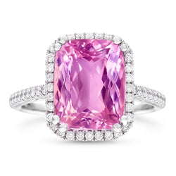34.50 ct Kissen Kunzit mit runden Aus der Erde Abgebauter Natürlicher Diamanten Ring Weißgold 14K