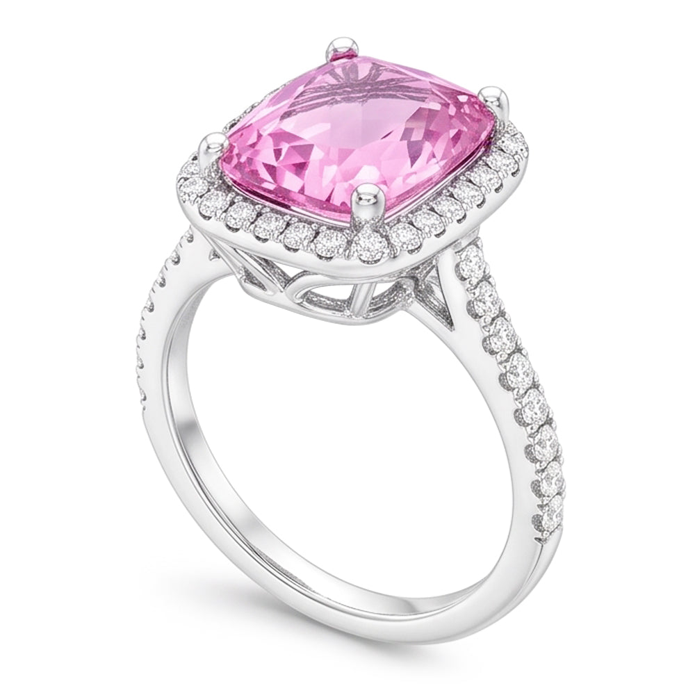 34.50 ct Kissen Kunzit mit runden Aus der Erde Abgebauter Natürlicher Diamanten Ring Weißgold 14K