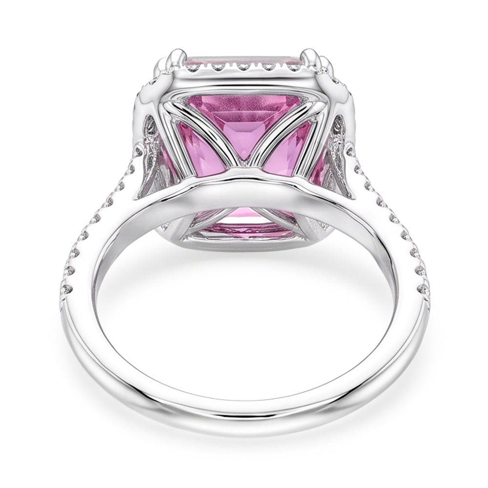 34.50 ct Kissen Kunzit mit runden Aus der Erde Abgebauter Natürlicher Diamanten Ring Weißgold 14K